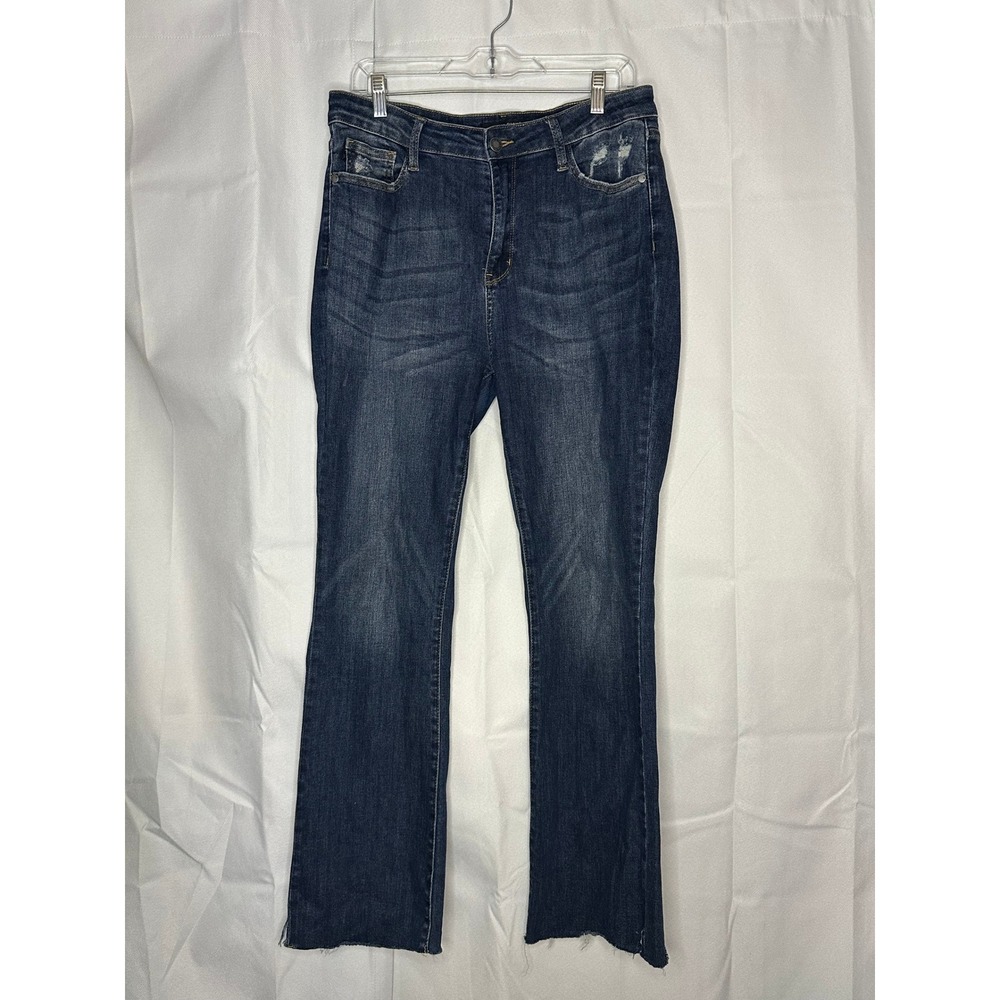 Judy Blue Slim Bootcut Jeans 13/31 Dark Wash Distressed Raw Hem Stretch Y2K